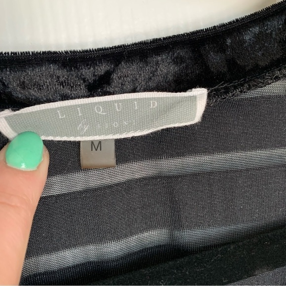 Liquid by Sioni Black Crushed Velvet and Sheer Stripe Blouse, size M - Picture 2 of 7